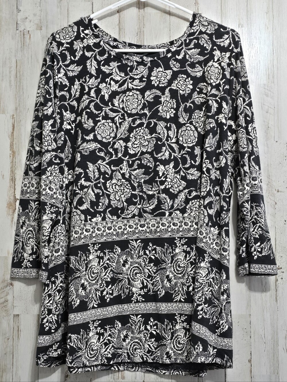 Lucky Brand Black & White Floral 3/4 Sleeve Tunic Blouse Plus Size 2X